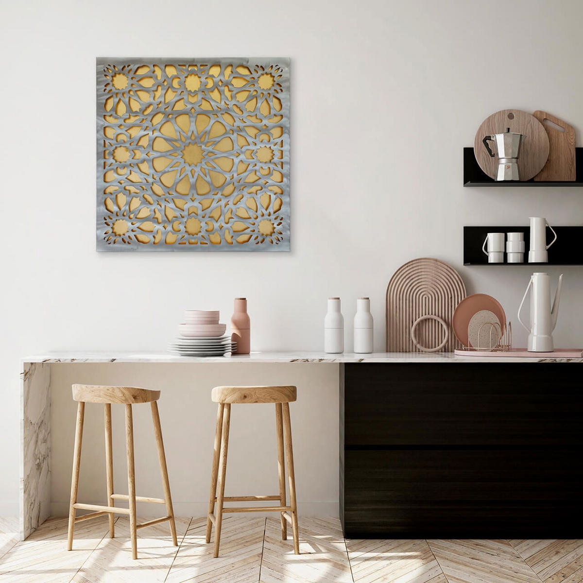 METALLBILD Gold 80/80 cm - Silberfarben/Goldfarben, Metall (3/80cm) - KUNSTLOFT