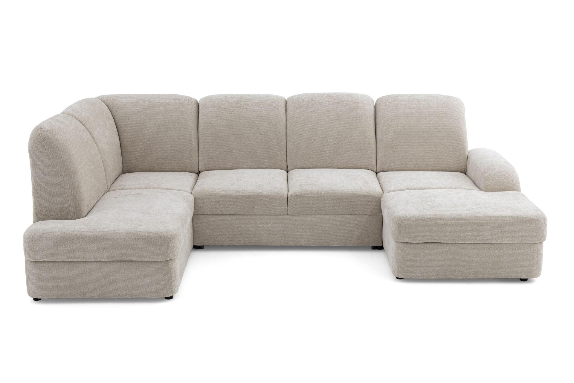 ECKSOFA VIBE U Links mit Schlaffunktion 129x263 Chenille Beige - Beige/Schwarz, Holz/Kunststoff (280/102/186cm) - Muffo