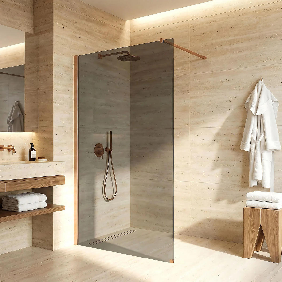 DUSCHWAND Rea Flexi Grey / Brush Copper 80 - Kupferfarben, Glas (120/80/195cm) - REA
