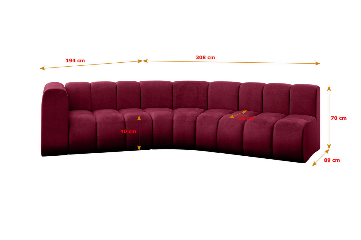ECKSOFA modulares Sofa Karex-L1 - 308x194x70 cm Bordeauxrot - Bordeaux, Holzwerkstoff/Textil (308/194cm) - ALTDECOR