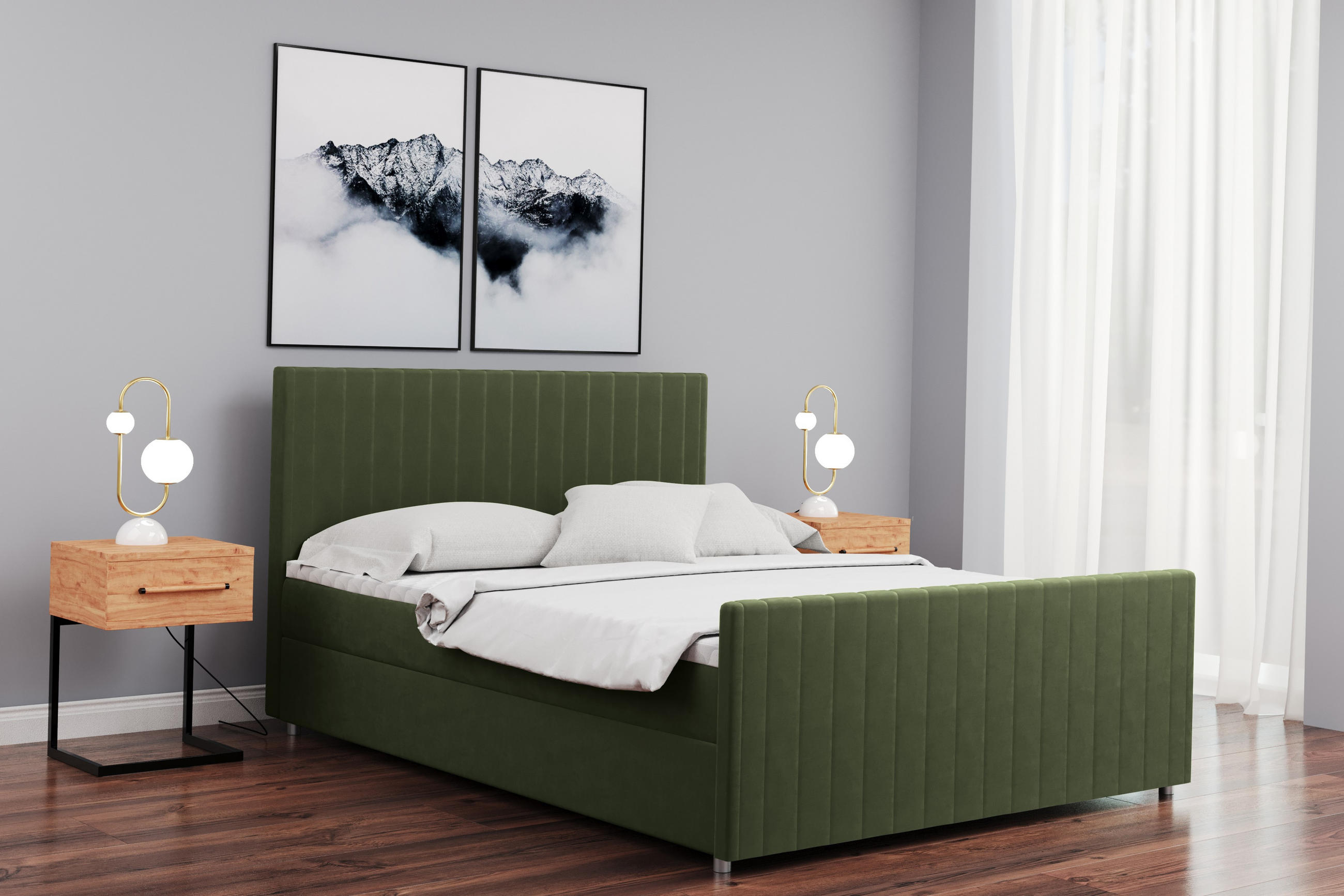 BOXBETT mit Bettkasten Matratze Topper LATINO stoff Velvet 180x200 cm Grün H3-Bonell - Grün, Holz/Holzwerkstoff (180/200cm) - Kaiser Möbel