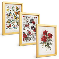 BILDER SET 3er Set - 20x30 cm Goldrahmen - Schmetterlinge, Blumen, rote Rosen - Goldfarben, Kunststoff (20/30cm) - TULUP
