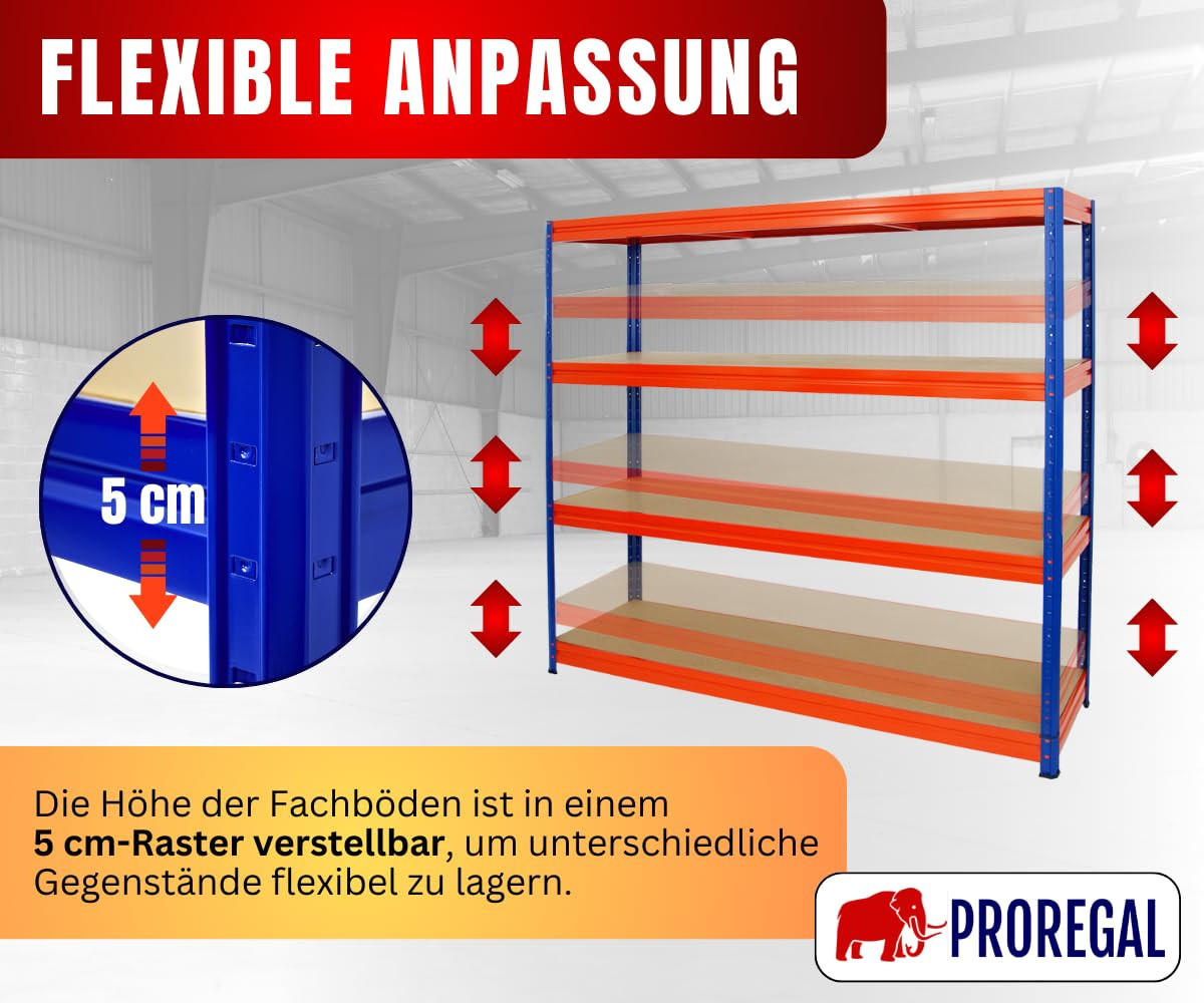 SCHWERLASTREGAL Dino 180x200x60 cm Fachlast 500 kg Blau/Orange - Orange, Metall (200/180/60cm) - PROREGAL