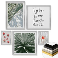 WANDBILDER 5er Set - 50x50 cm & 20x30 cm & 40x60 cm Silberner Rahmen - Feiertags-Palmenfrucht-Inschrift - Silberfarben, Kunststoff (40/60cm) - ArtPrintCave