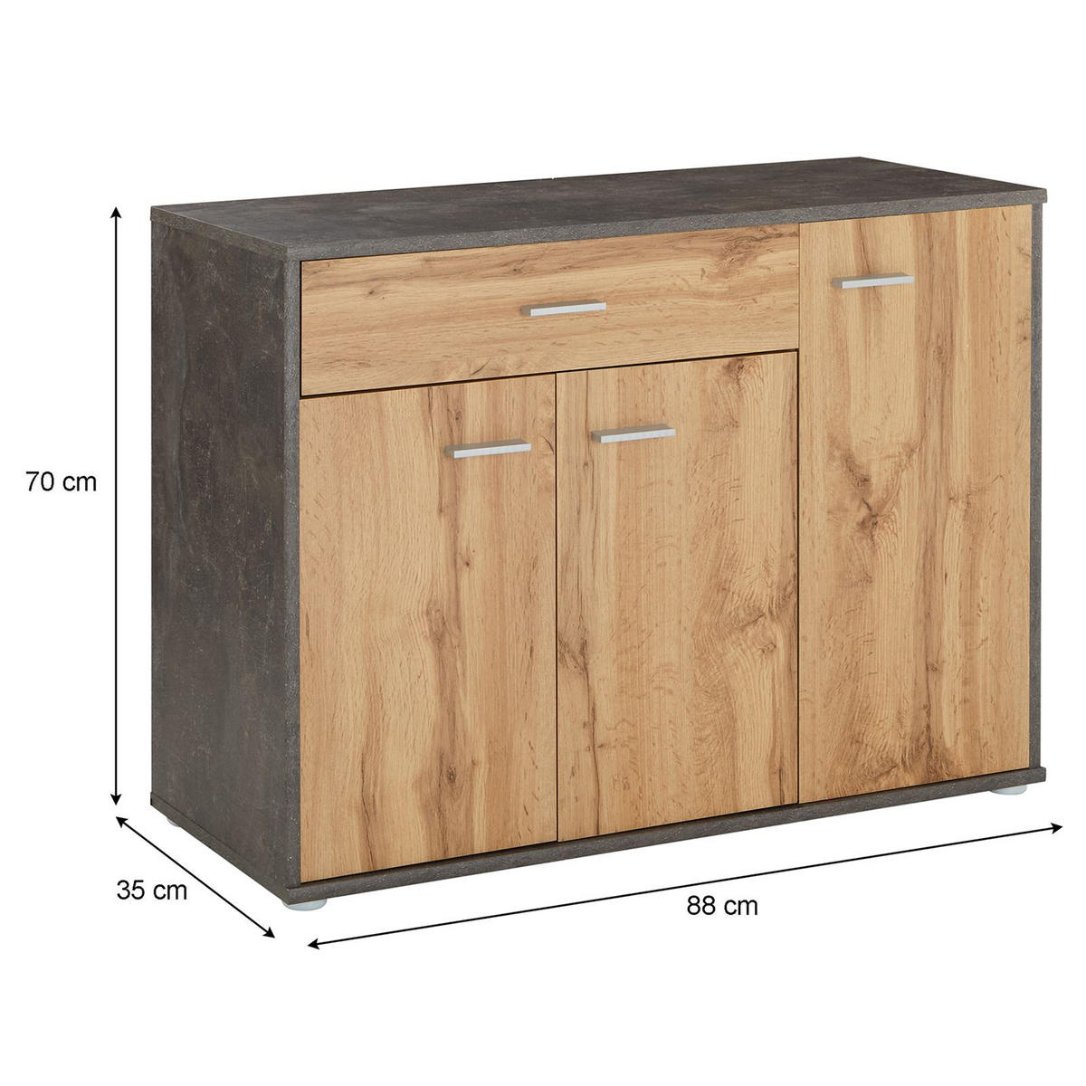 SCHUHSCHRANK DEUSTO Beton dunkel/Wotan Eiche - Dunkelgrau/Eiche Wotan, Holzwerkstoff (88/70/35cm) - CARO-Möbel