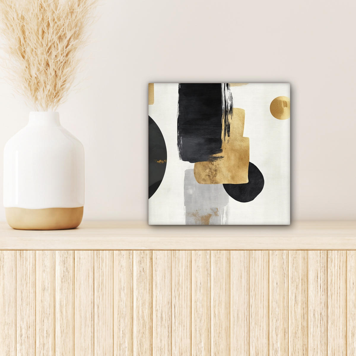 LEINWANDBILD Gold - Rechtecke - Kreise - Abstrakt Deko Wohnzimmer 20x20 cm - Weiß, Textil (20/20cm) - MuchoWow