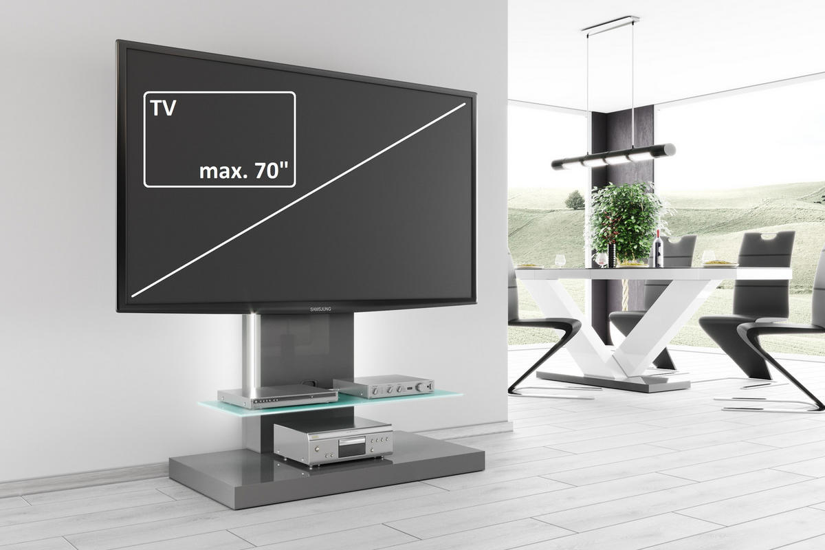 TV RACK rechteckig Grau Hochglanz Glas 100/134/55 cm - Grau, Holzwerkstoff (100/134/55cm)