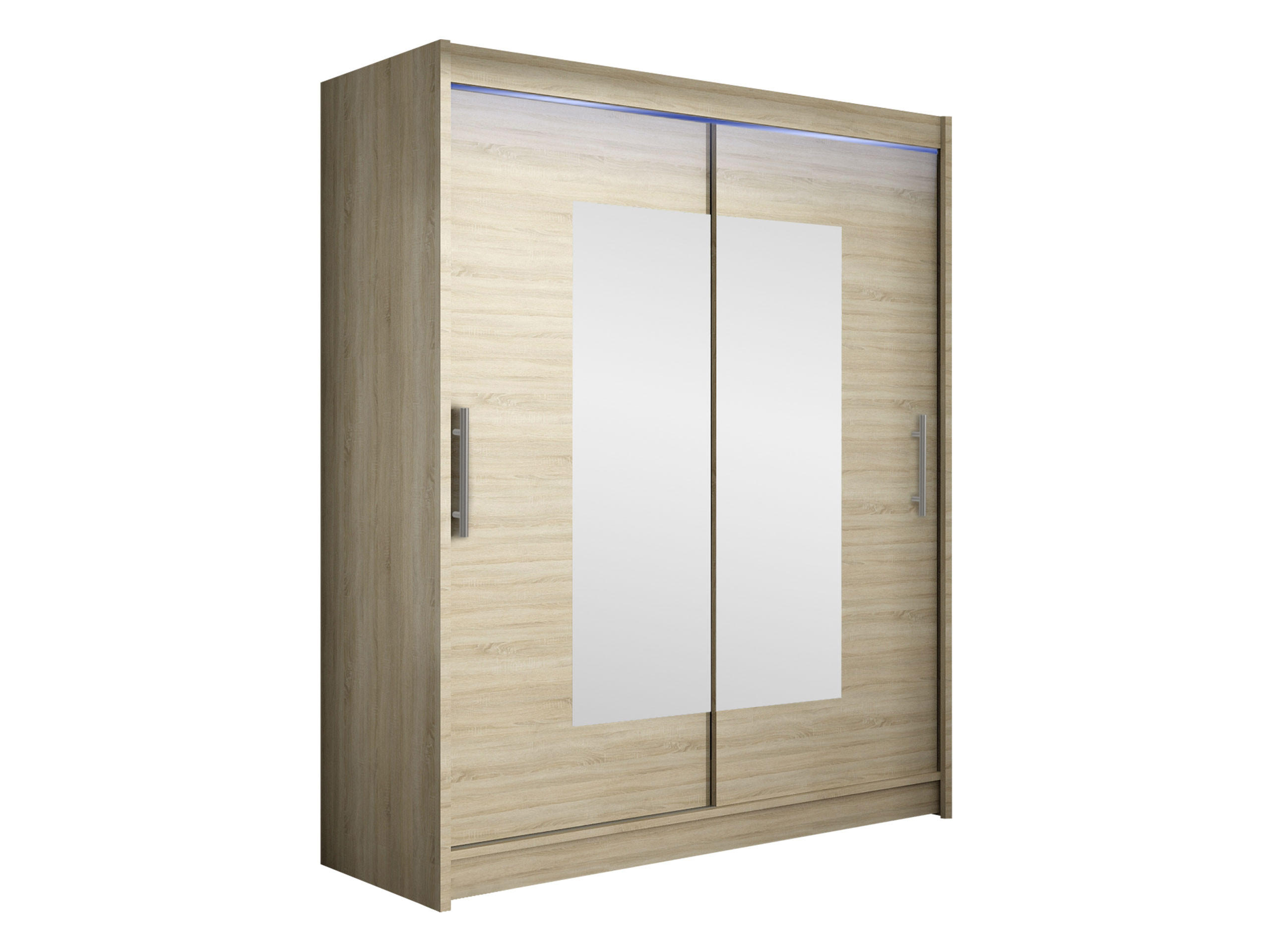 SCHWEBETÜRENSCHRANK Westa III, mit RGB LED Beleuchtung - Silberfarben/Sonoma Eiche, Holzwerkstoff/Metall (150/200/58cm) - MIRJAN24