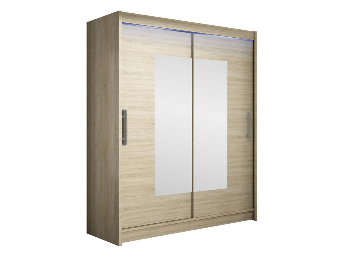 SCHWEBETÜRENSCHRANK Westa III, mit RGB LED Beleuchtung - Silberfarben/Sonoma Eiche, Holzwerkstoff/Metall (150/200/58cm) - MIRJAN24