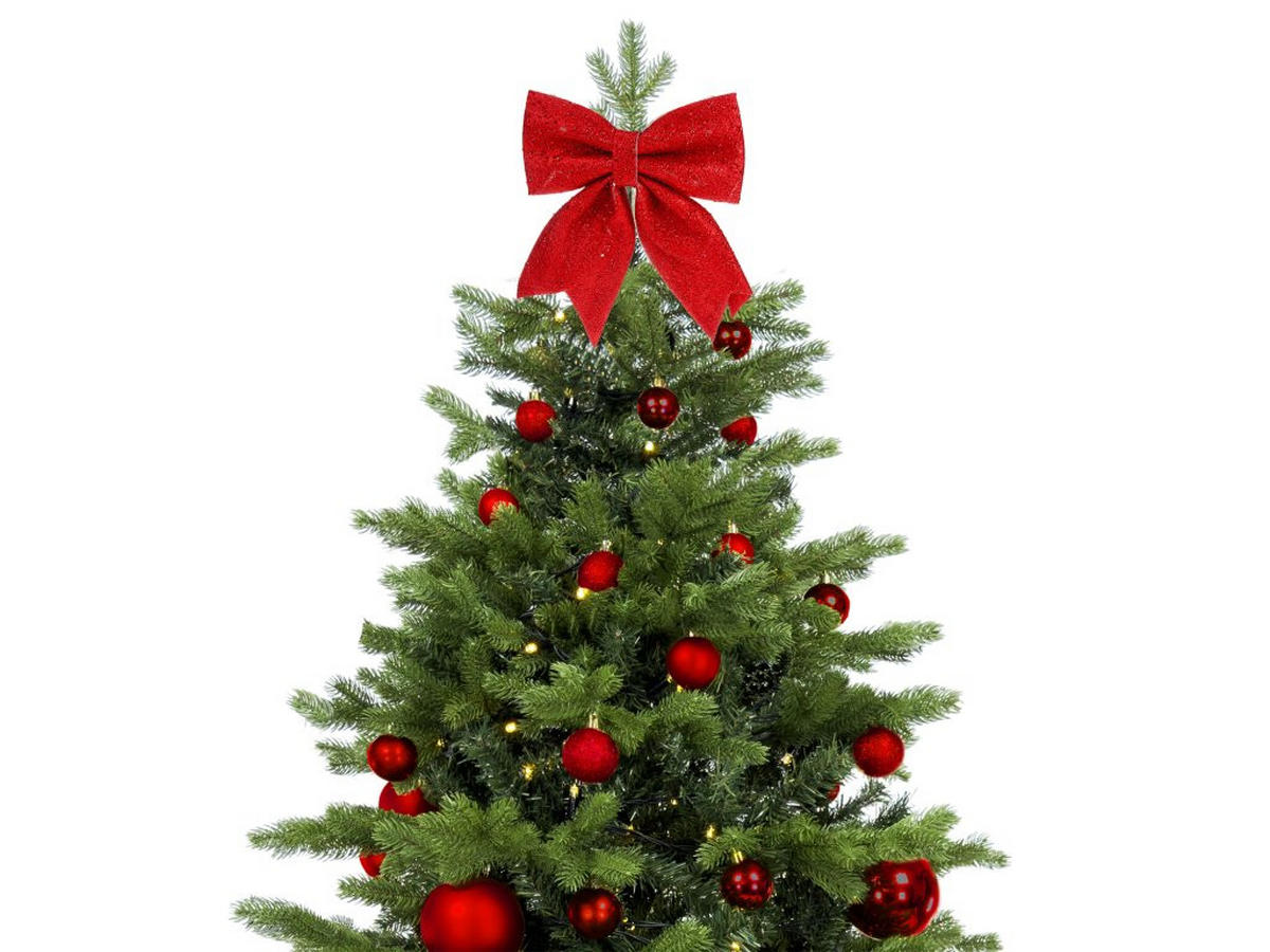WEIHNACHTSBAUM künstlicher 150 cm, ROTEWEIHNACHTEN, mit 73-teiligem Weihnachtsbaumschmuck, inkl. Metallständer und Aufbewahrungsbox - Rot/Grün, Kunststoff/Metall (104/150cm) - LAALU