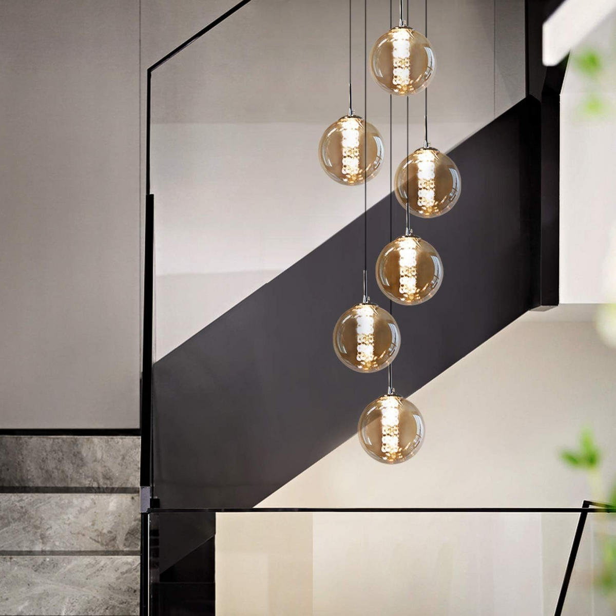 HÄNGELEUCHTE Energie 6-flammig 31/31/150 cm - Bernsteinfarben, Glas (31/31/150cm) - Nettlife
