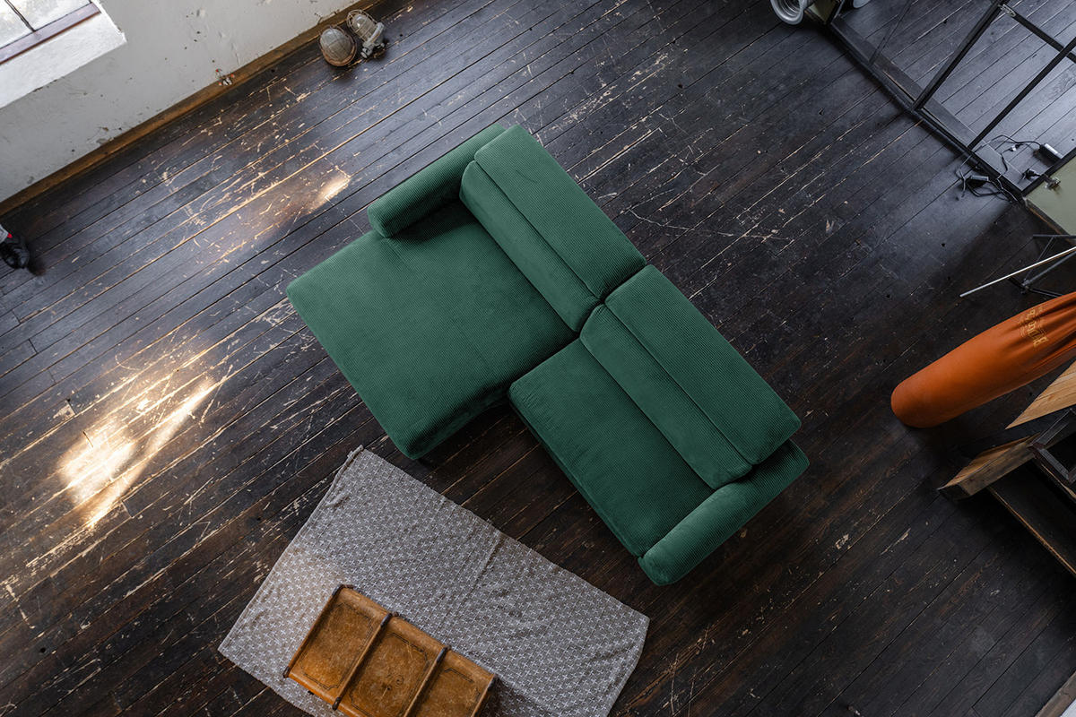 ECKSOFA LAISKA Smaragdgrün Cord - Smaragdgrün/Schwarz, Textil/Metall (282/177cm) - KAWOLA