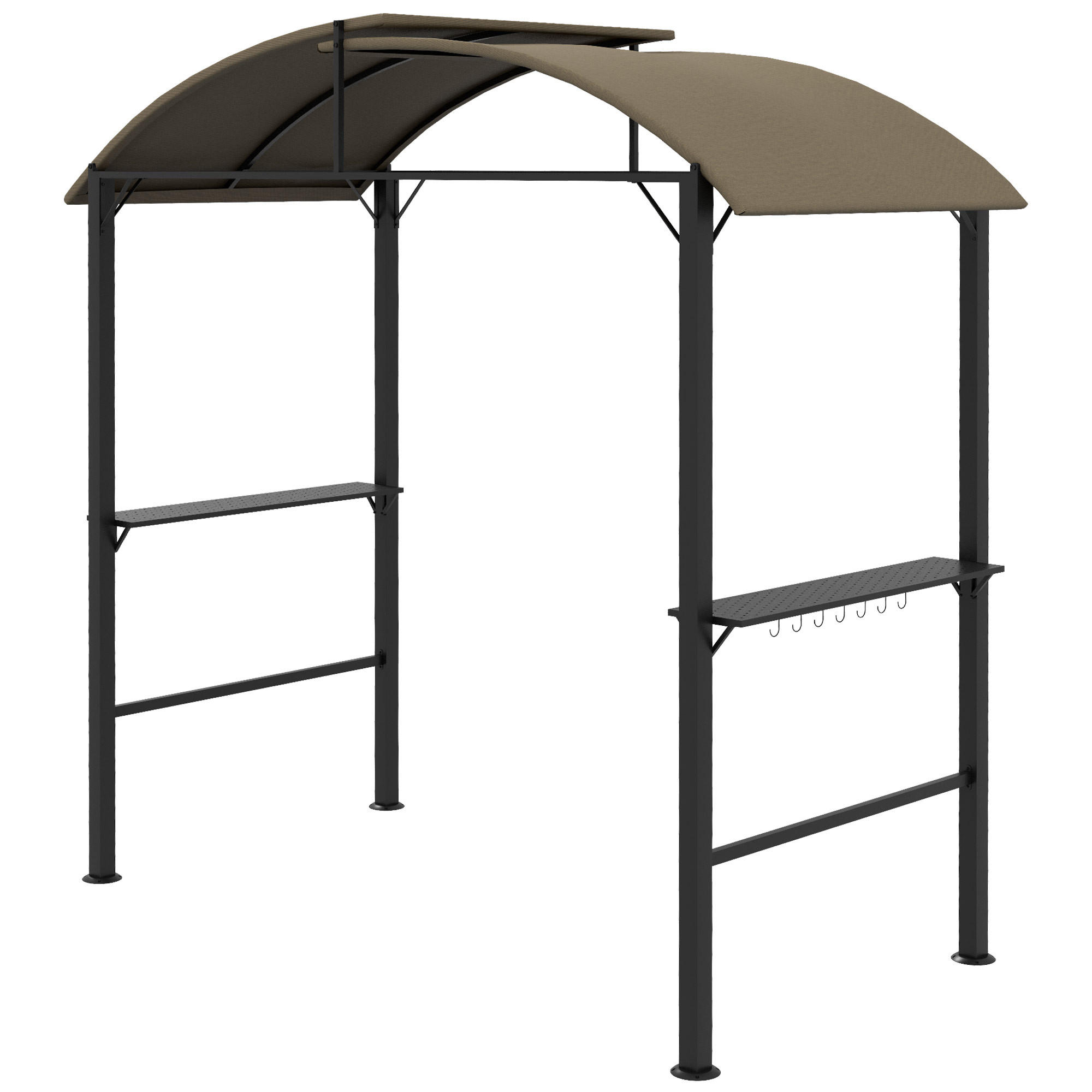 BBQ Grillpavillon mit Haken Stahl Khaki - Braun, Metall (110/235/233cm) - Outsunny