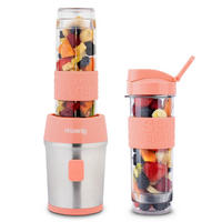 SMOOTHIE Maker SMOO10 Koralle, 570ml, BPA-frei, 2 tragbare Flaschen, Edelstahlklingen, 300W - Rosa, Metall (11.3/35/15cm) - HKoenig