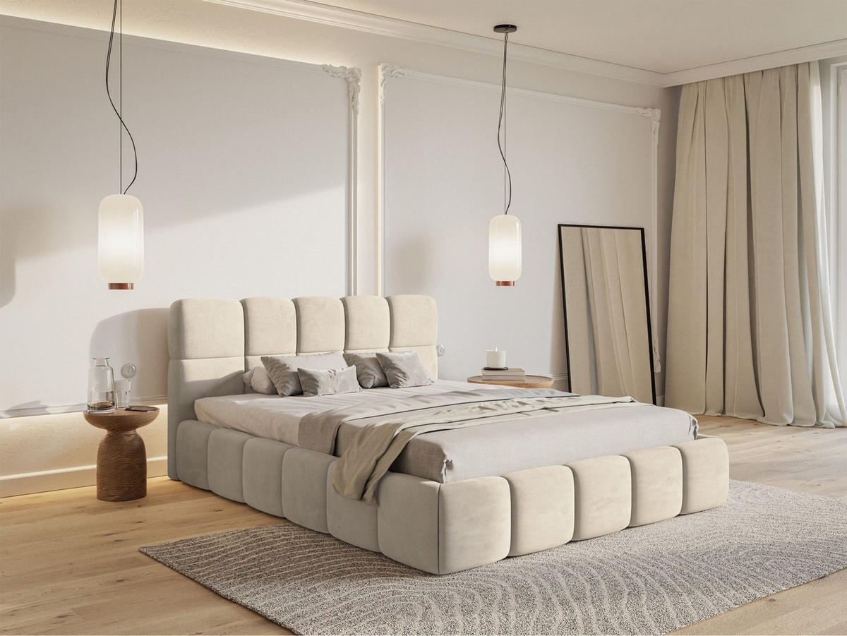 POLSTERBETT Cloudy Hellbeige Samt, 120x200 cm - Ecru/Schwarz, Kunststoff/Textil (120/200cm) - Selsey
