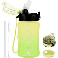 TRINKFLASCHE Kinder 350 ml mit Strohhalm und Zeitmarkierung, BPA-frei, Gelb-Grün - Multicolor, Kunststoff (6.5/6.5cm)