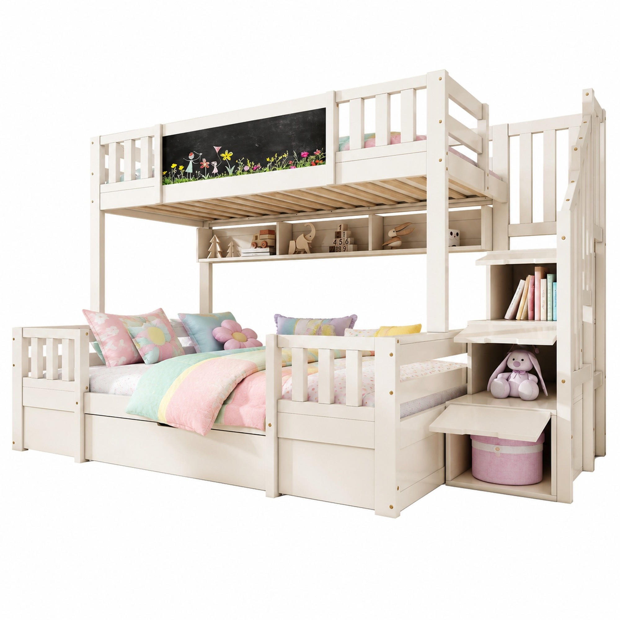 ETAGENBETT mit Stauraumtreppe 90x200/140x200 cm Weiß - Weiß, Metall (140/200cm) - Meubliv