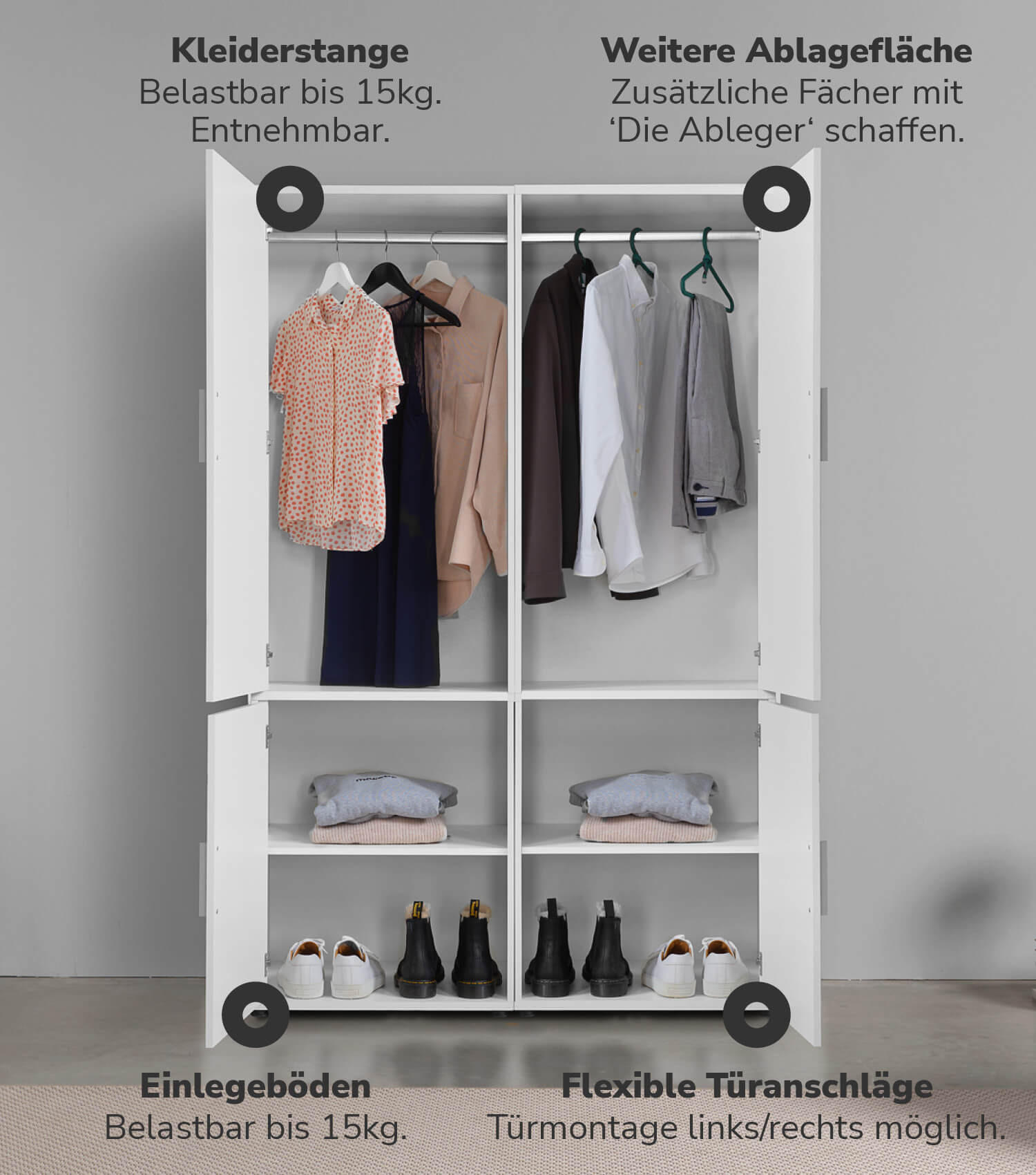 KLEIDERSCHRANK Der Grenzenlose - Weiß, Holzwerkstoff (120/187/58cm) - Mokebo