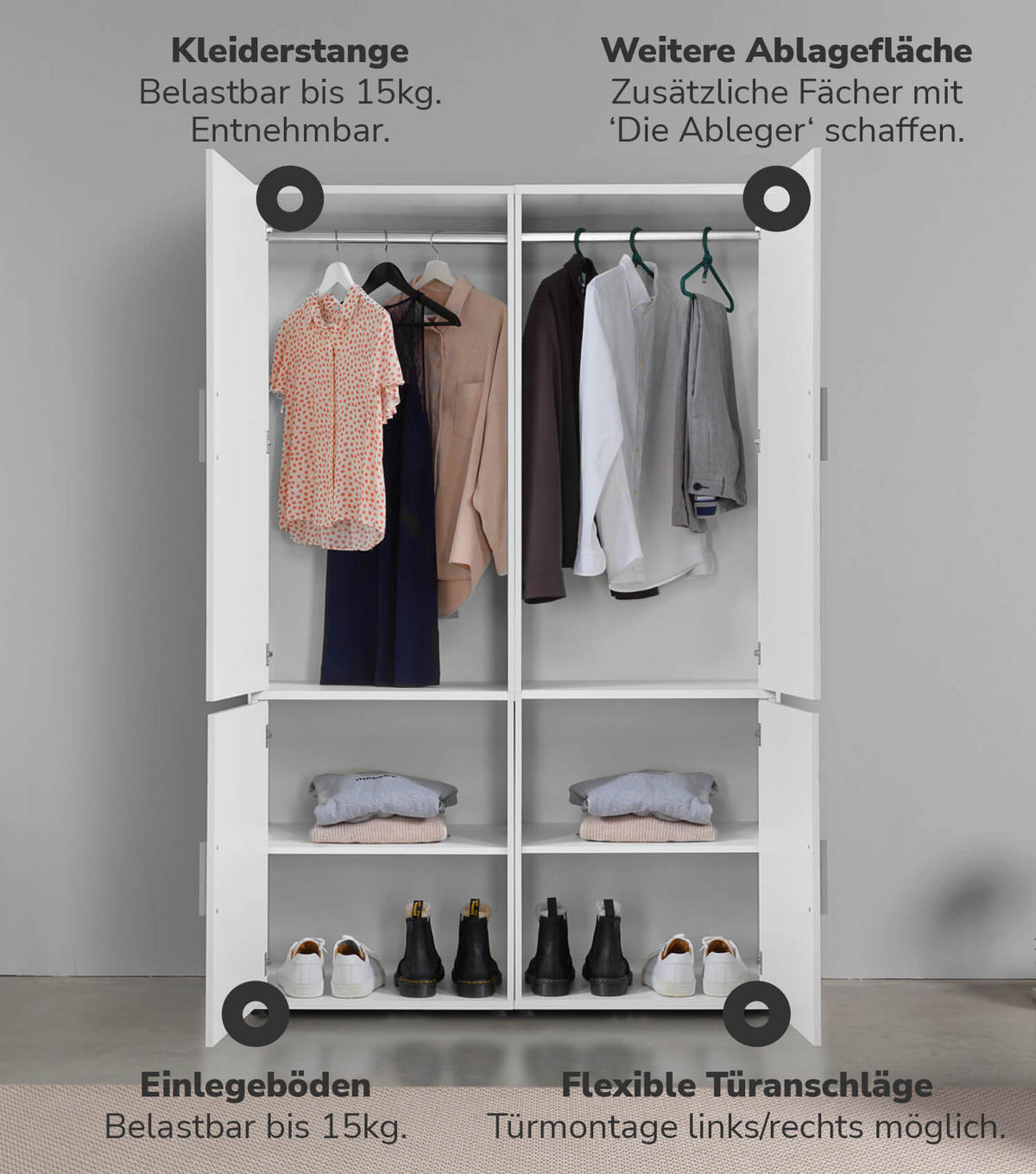 KLEIDERSCHRANK Der Grenzenlose - Weiß, Holzwerkstoff (120/187/58cm) - Mokebo