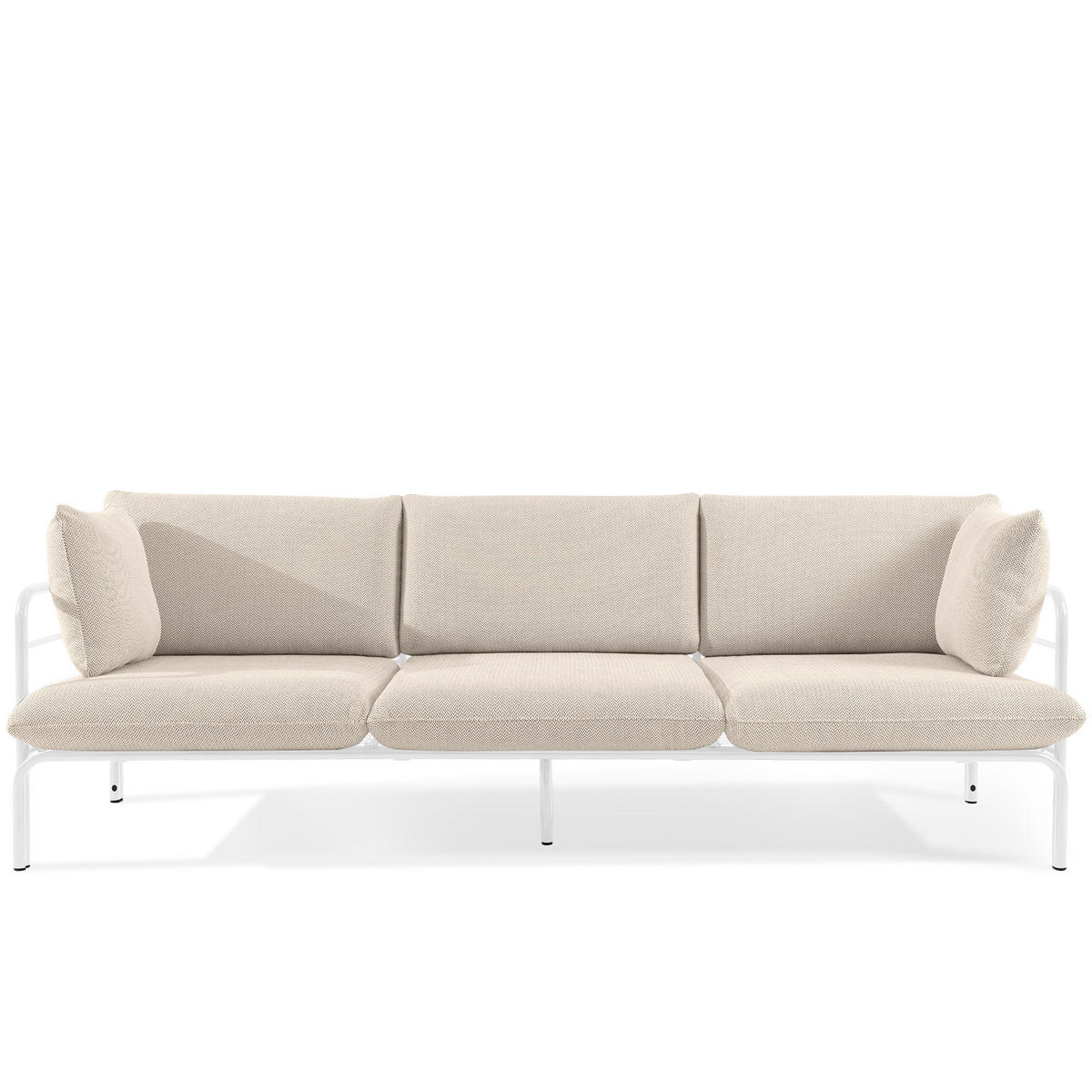 GARTENMÖBELSET RAMBE 4-tlg. 1x Tisch 2x Sessel 1x Sofa 3-Sitzer, mit Auflage, Stahlrahmen, LOFT-STIL, Weiß - Beige/Weiß, Glas/Textil - KONSIMO®