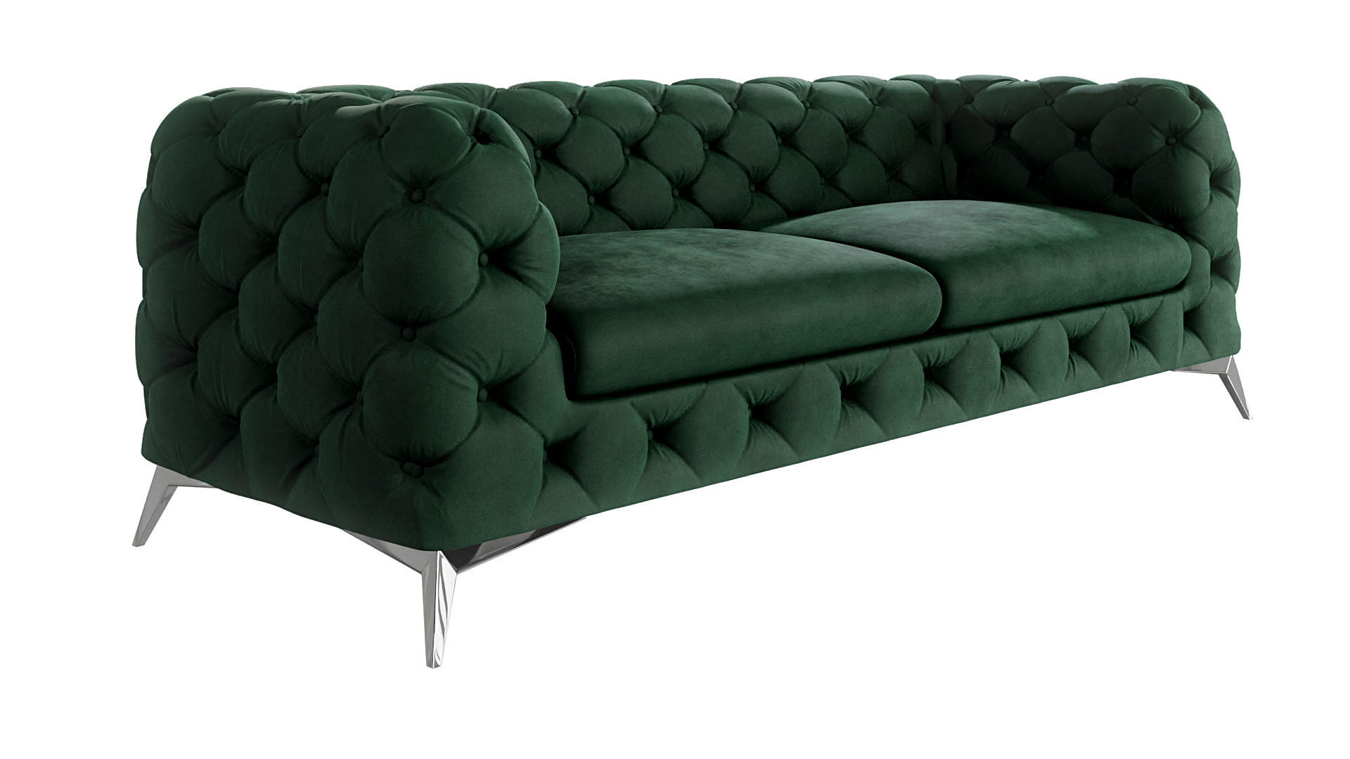 CHESTERFIELD-SOFA 3-Sitzer Laura Flasche Grün Samt - Smaragdgrün/Silberfarben, Holz/Textil (225/75/100cm) - S-Style Möbel