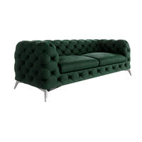 CHESTERFIELD-SOFA 3-Sitzer Laura Flasche Grün Samt - Smaragdgrün/Silberfarben, Holz/Textil (225/75/100cm) - S-Style Möbel