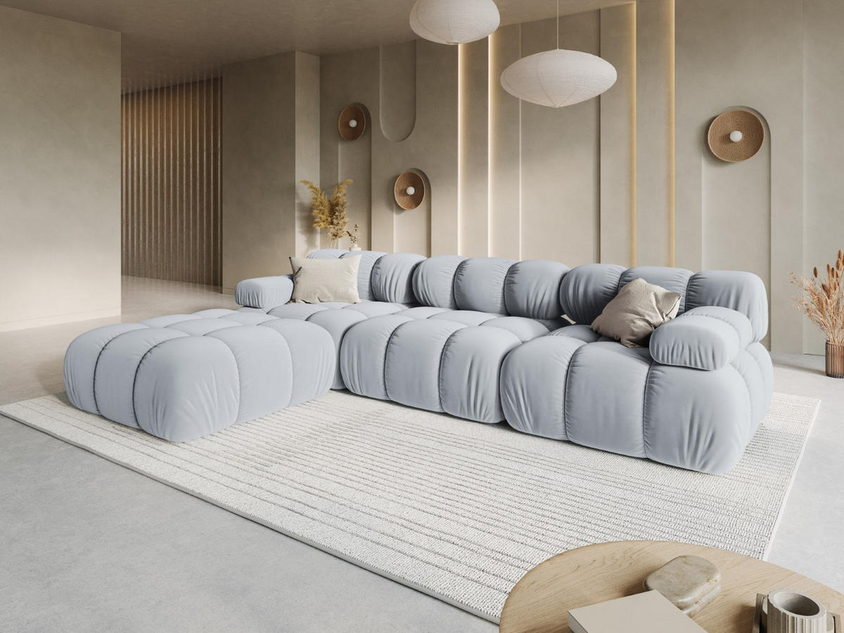 MODULARES-SOFA Bellis aus Samt hellblau 4 Sitzplätze - Hellblau, Textil (188/63/282cm) - Micadoni