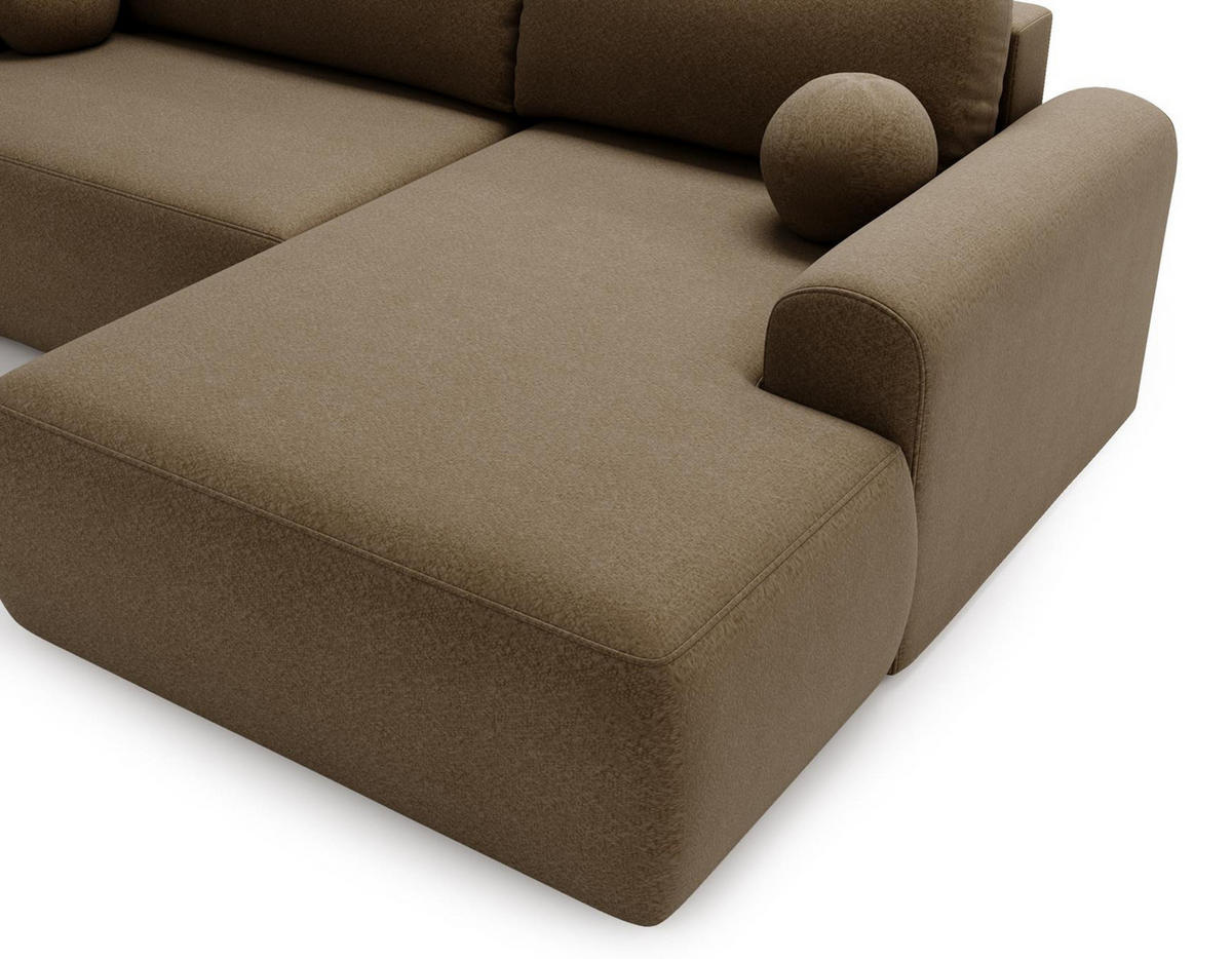 ECKSOFA Aurora Braun, mit Schlaffunktion in Lambi Stoff, rechte seite - Braun, Holzwerkstoff/Textil (257/177cm) - Bettso
