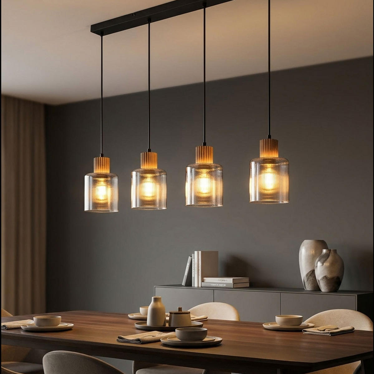 HÄNGELEUCHTE Metall Holz Braun Glas rauchfarben - Braun, Holz (78/12/120cm) - Globo Lighting
