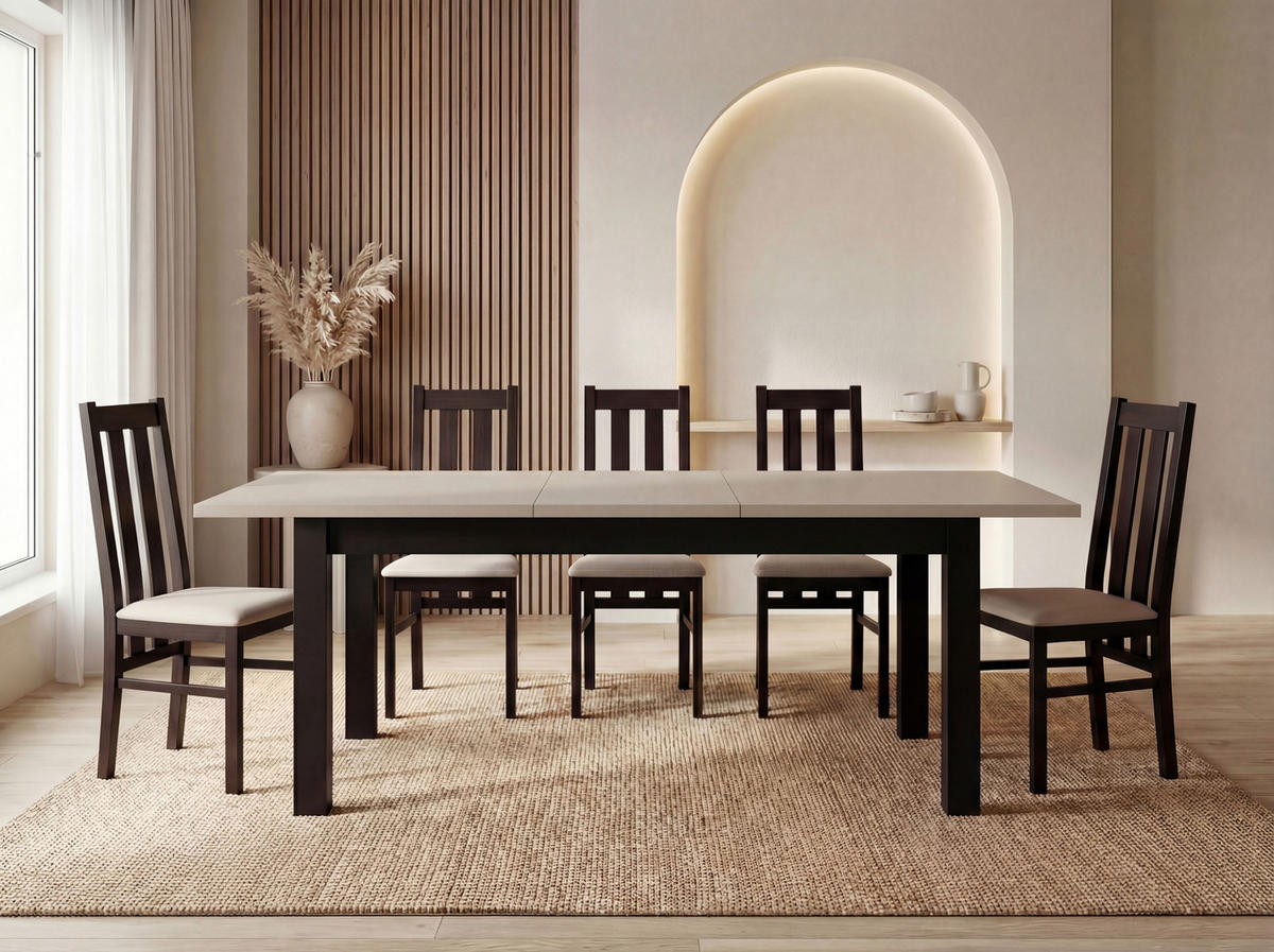 ESSTISCH Lindberg ausziehbar verlängerbar rechteckig, Kaschmir 150-190/90/77 cm - Kaschmir/Schwarz, Holz/Holzwerkstoff (150/80/76.5cm) - WFL GROUP