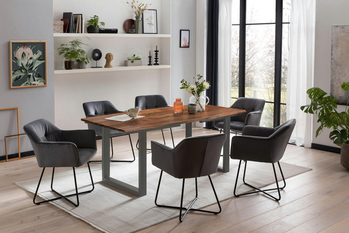 ESSTISCH ADINA - Silberfarben/Braun, Holz/Metall (90/140/76cm) - SAM