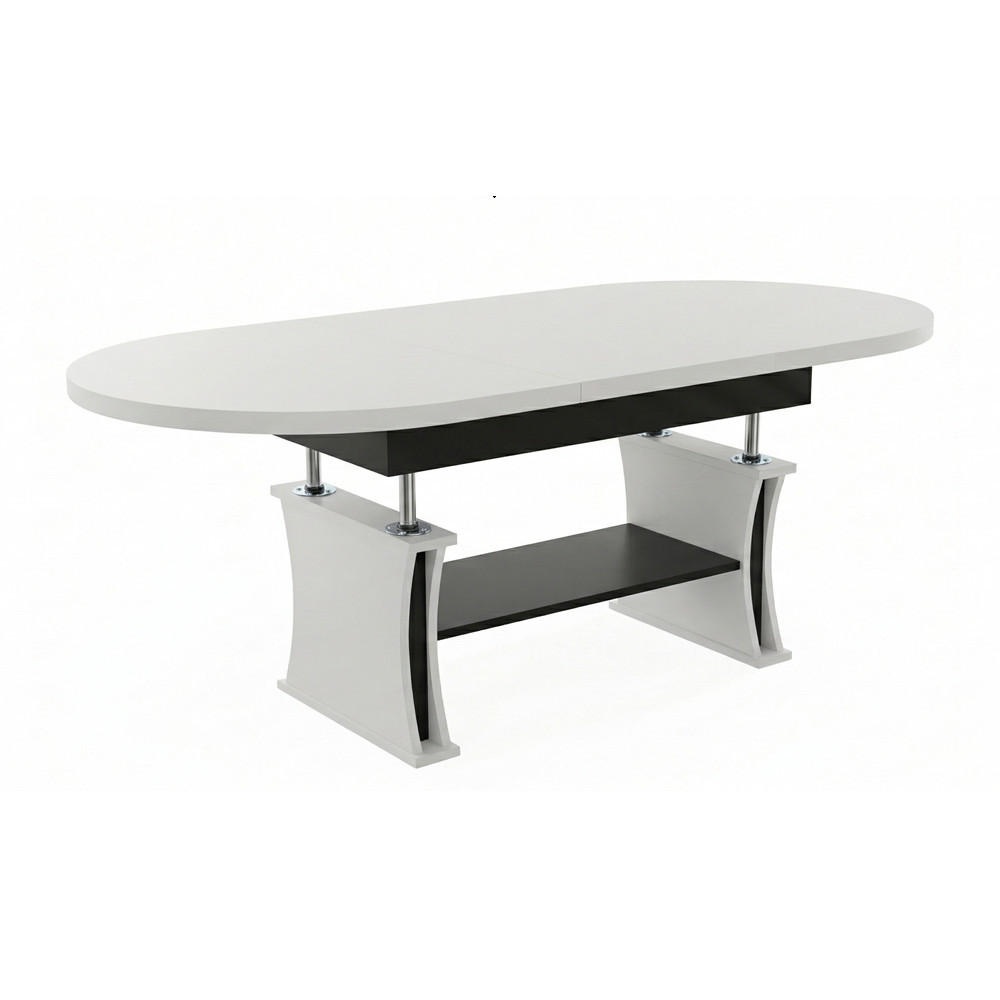 COUCHTISCH oval ausziehbar höhenverstellbar Ablage 130/80/60 cm - Schwarz/Weiß, Holzwerkstoff (80/130/60cm) - designimpex