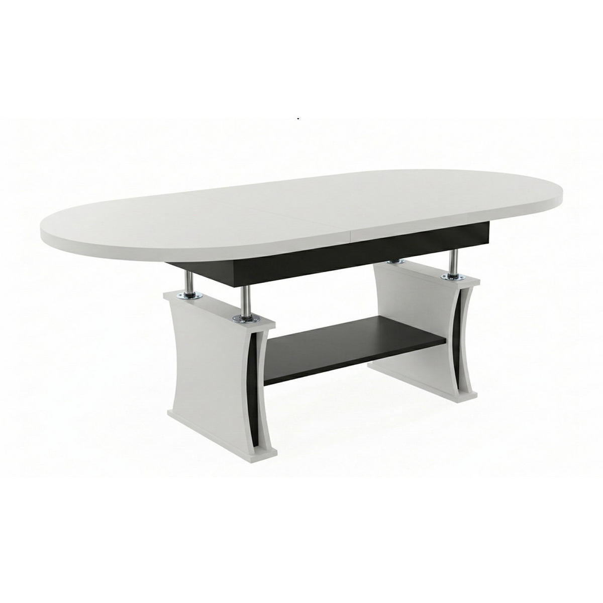 COUCHTISCH oval ausziehbar höhenverstellbar Ablage 130/80/60 cm - Schwarz/Weiß, Holzwerkstoff (80/130/60cm) - designimpex