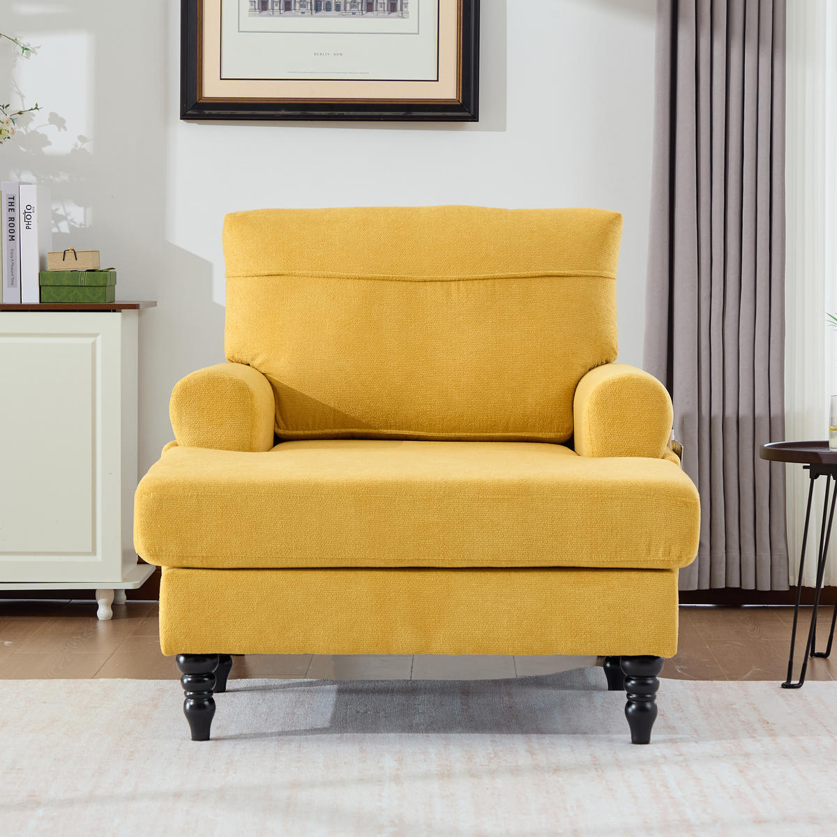 SOFA Chenille Senfgelb mit Stauraum - Gelb, Holz/Holzwerkstoff (97/86/125.5cm) - WISHDOR
