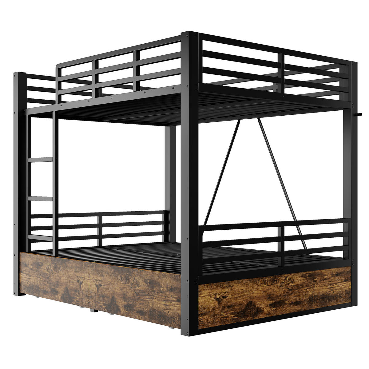 ETAGENBETT 140x200cm Metall Schubladen Sicherheitsleiter Schwarz - Schwarz, Metall (140/200cm) - FLIEKS