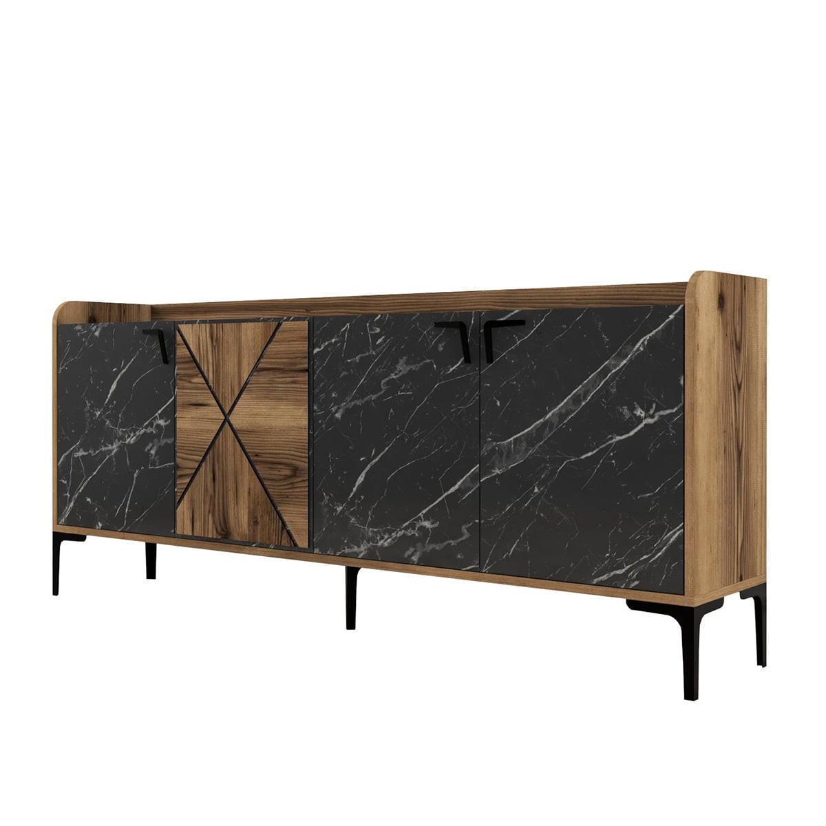 SIDEBOARD 4 Türen L180 cm - Venedik - Schwarz, Holzwerkstoff (35/78/180cm) - Calicosy
