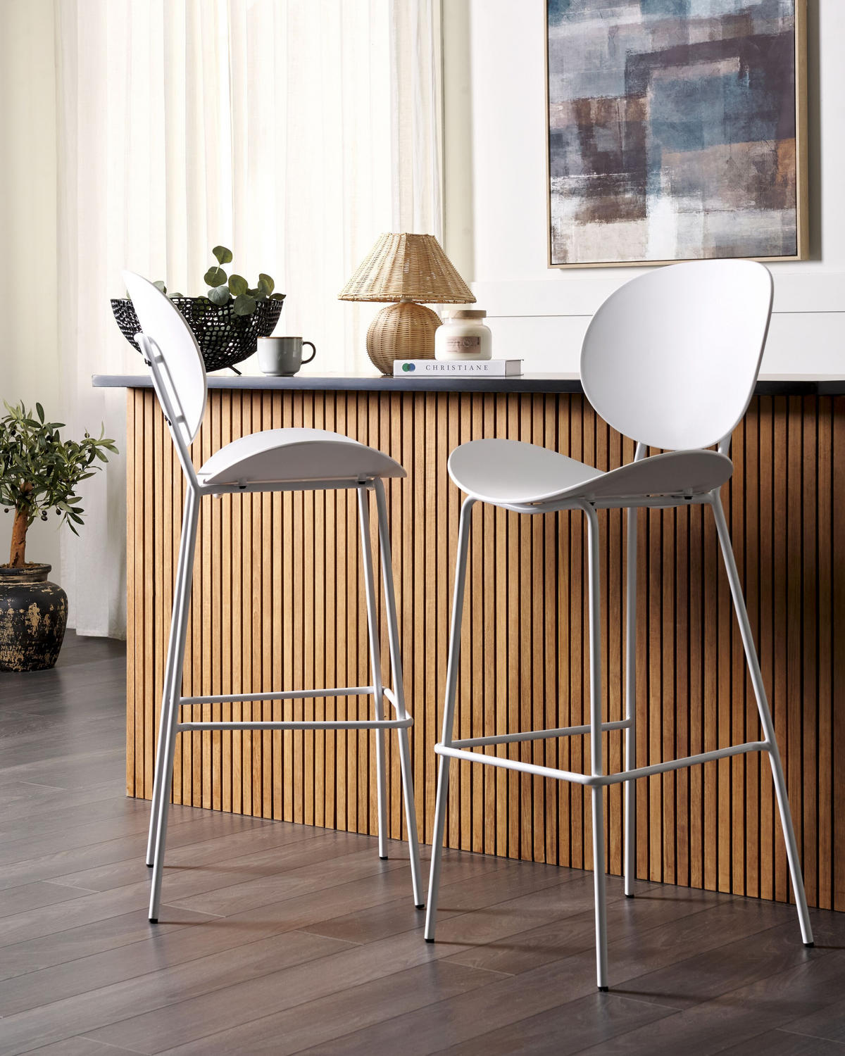 BARSTUHL 2er-Set Kunststoff weiß Shonto - Weiß, Kunststoff (52/116/48cm) - Beliani