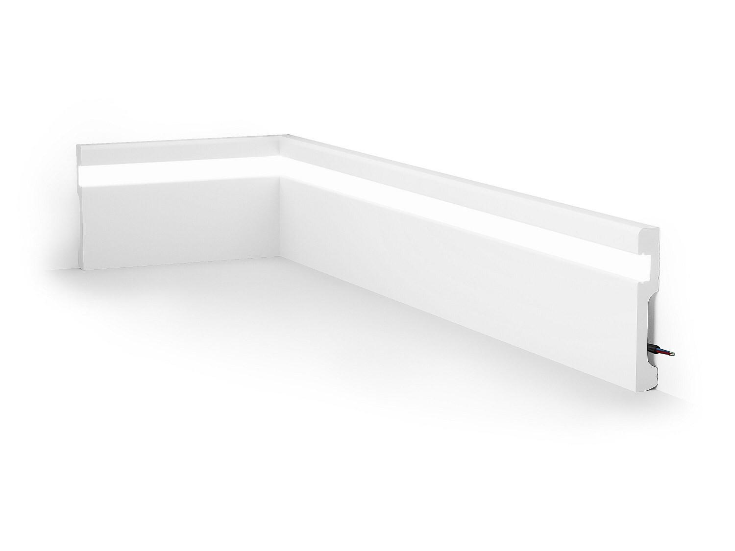 SOCKELLEISTE - 290 cm x 1.8 cm - plastik - weiß Ateno - Weiß, Kunststoff (1.8/290/12cm) - Vente-Unique