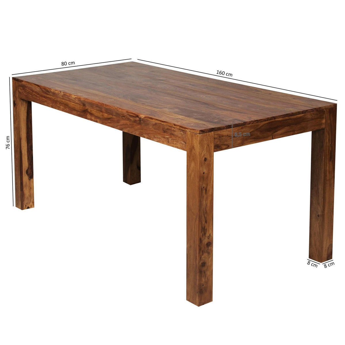 ESSTISCH Massivholz Akazie Rechteckig Handgefertigt NAKO, Braun 160x80x76 cm - Dunkelbraun/Braun, Holz (80/160/76cm) - KADIMA DESIGN