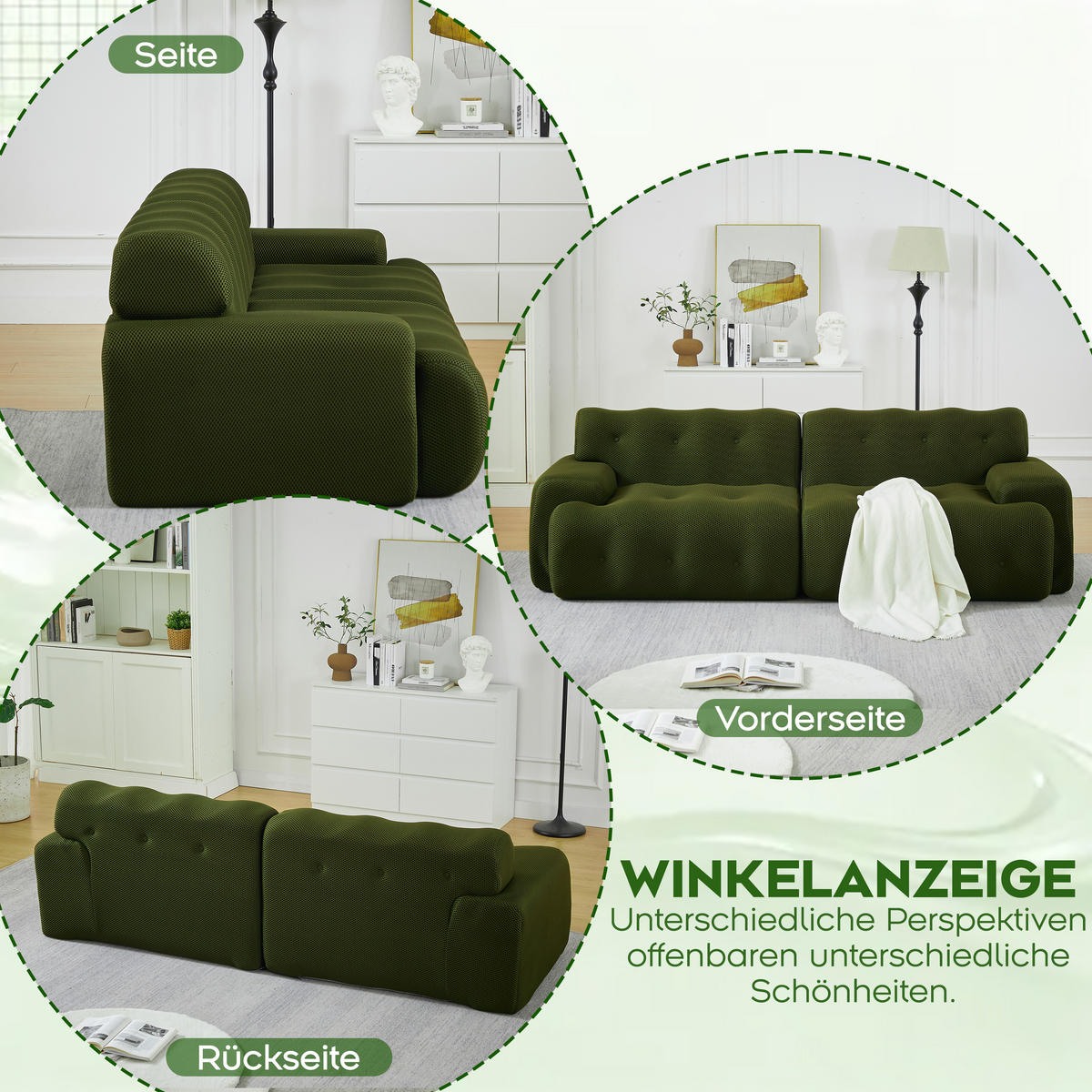 2-SITZER SOFA Grün mit Knopfverzierung und Armlehnen - Dunkelgrün, Textil (224/66/104cm) - WISHDOR