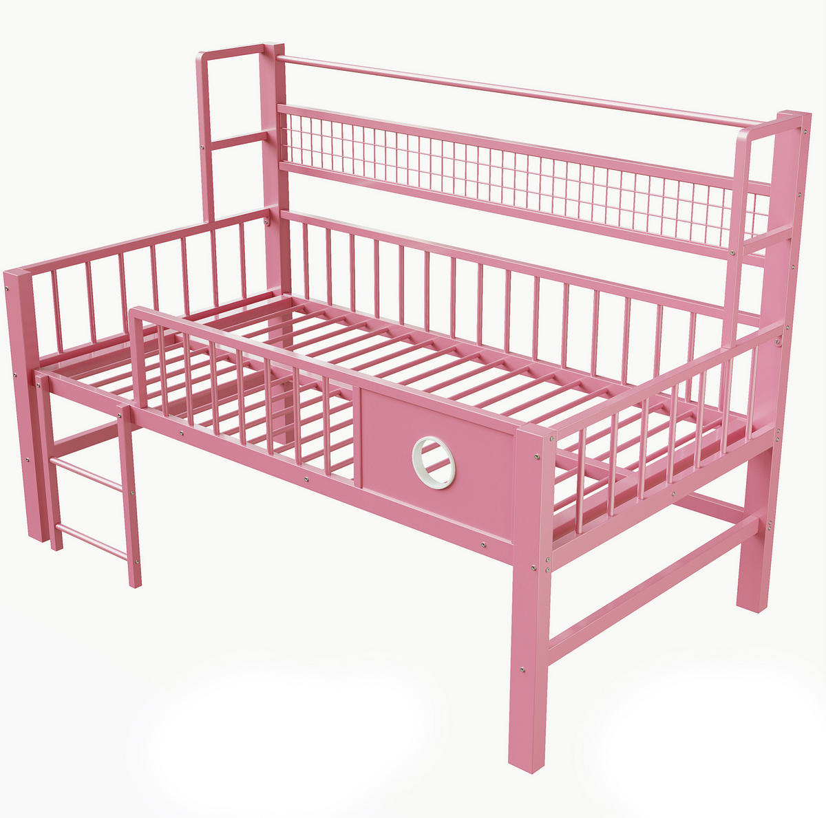 NIEDRIGES Hochbett 90/200 cm Rosa aus MDF und Metall mit Stauraum - Pink, Metall (90/200cm) - OKMYHOME