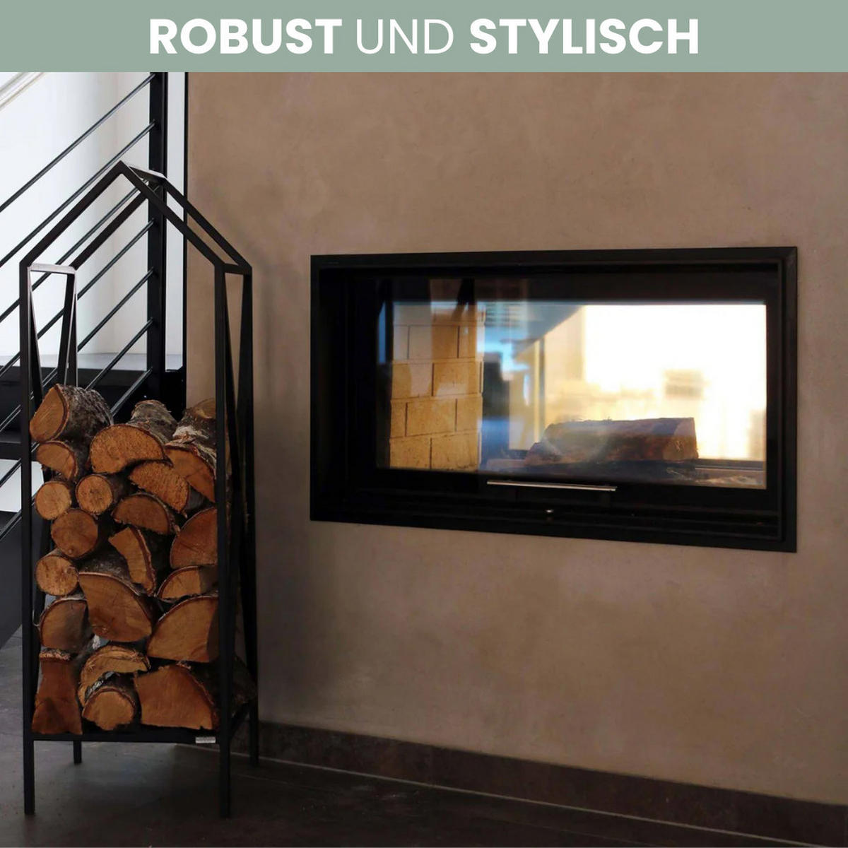 KAMINHOLZREGAL innen Metall DUSI Dachdesign Schwarz - Schwarz, Metall (35/110/35cm) - DELUKE