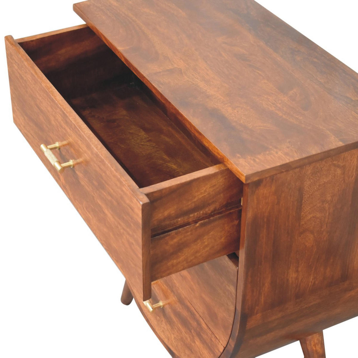KOMMODE Agra, 3 Schubladen, Nordische Beine - Kastanienfarben/Messingfarben, Holz/Metall (70/73/35cm) - Artisan Furniture