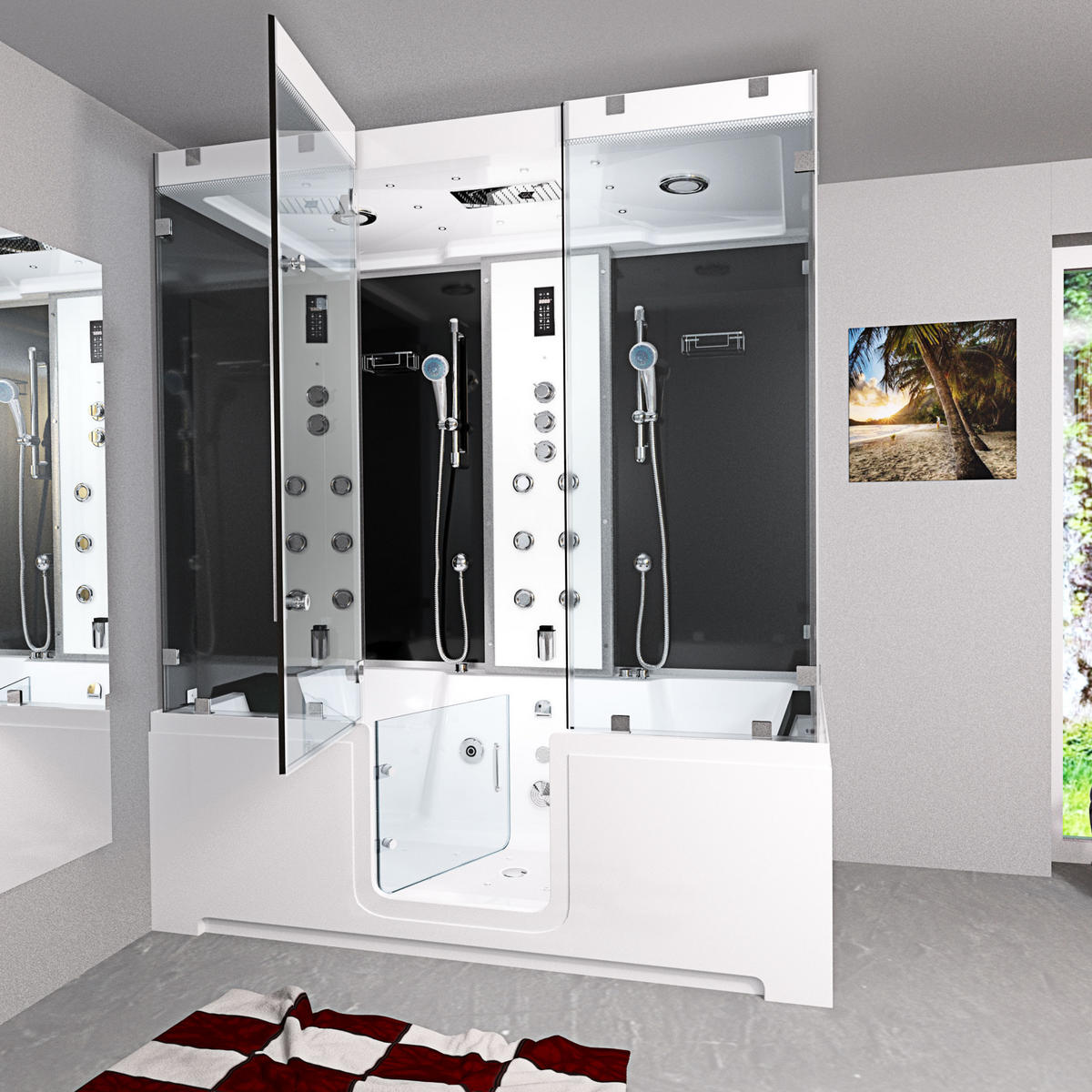 WHIRLPOOL mit Tür Dusche K88-SW-TH-A-SC-EA Duschkabine - Schwarz, Glas/Kunststoff (180/228/100cm) - AcquaVapore by Sandra Jentho