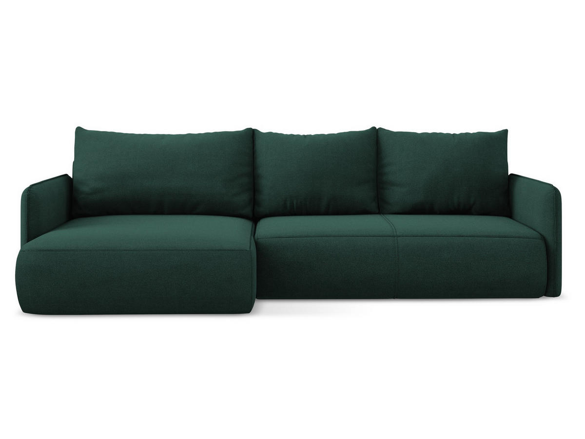 ECKSOFA mit Schlaffunktion Strukturstoff Stoff Grün - Dunkelgrün/Schwarz, Kunststoff/Textil (148/240cm) - Makamii