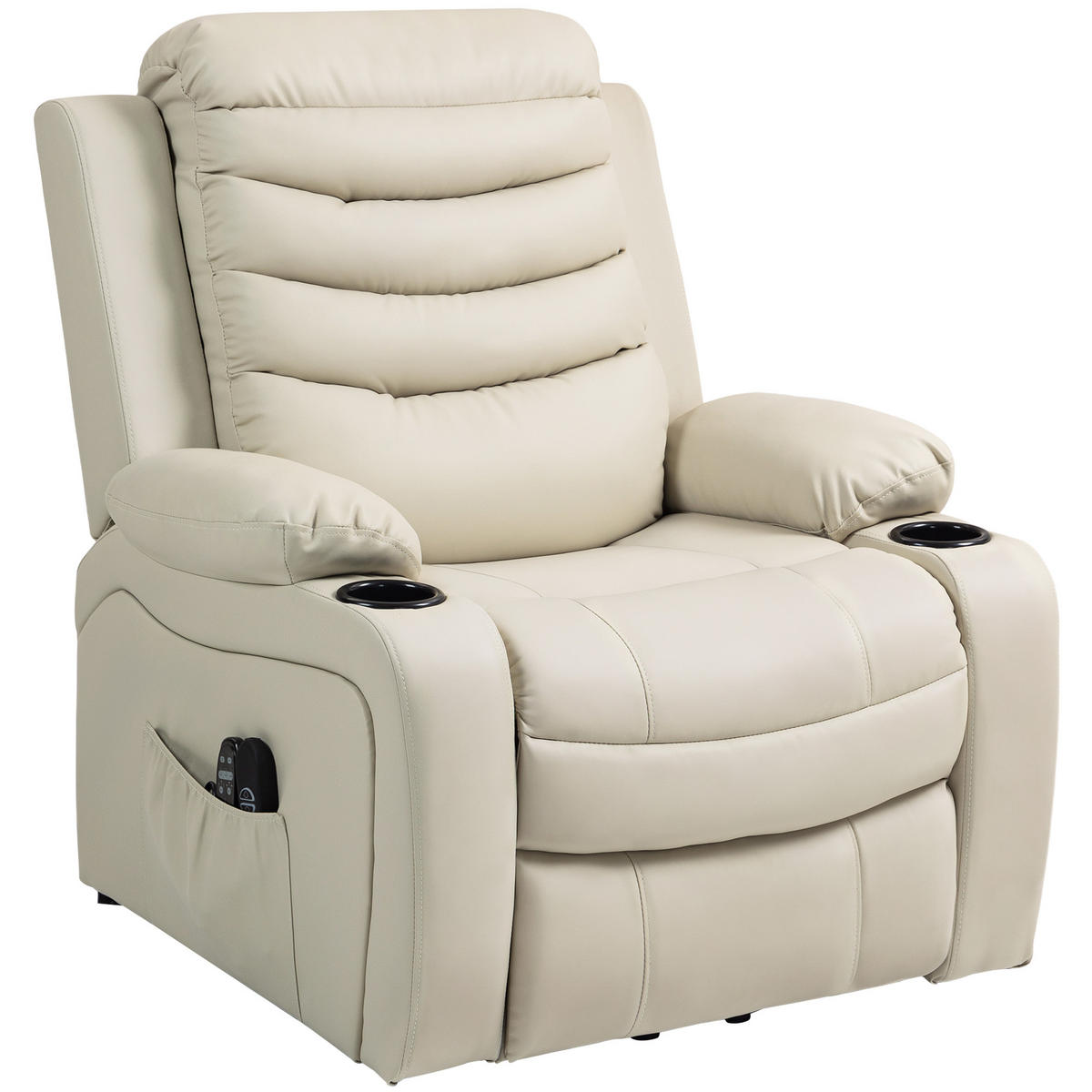 MASSESESSEL Creme mit Massagefunktion und Aufstehhilfe 95,5/93/100 cm - Creme, Leder (95.5/100/93cm) - PANGIVO