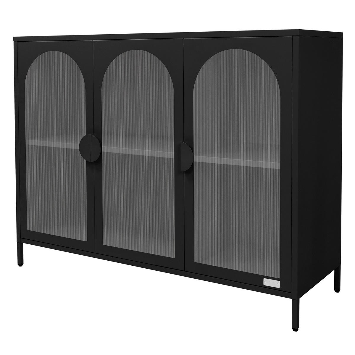 VITRINENSCHRANK aus Stahl 120x93x40 cm Schwarz mit 3 Türen - Schwarz, Metall (120/93/40cm) - ML-DESIGN