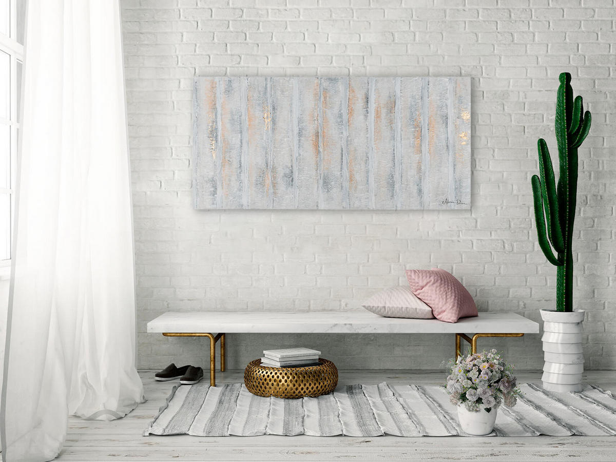 RUČNE MAĽOVANÝ AKRYLOVÝ OBRAZ 120/60 cm, sivý, abstraktný geometrický motív - sivá, drevo/textil (120/60cm) - KUNSTLOFT