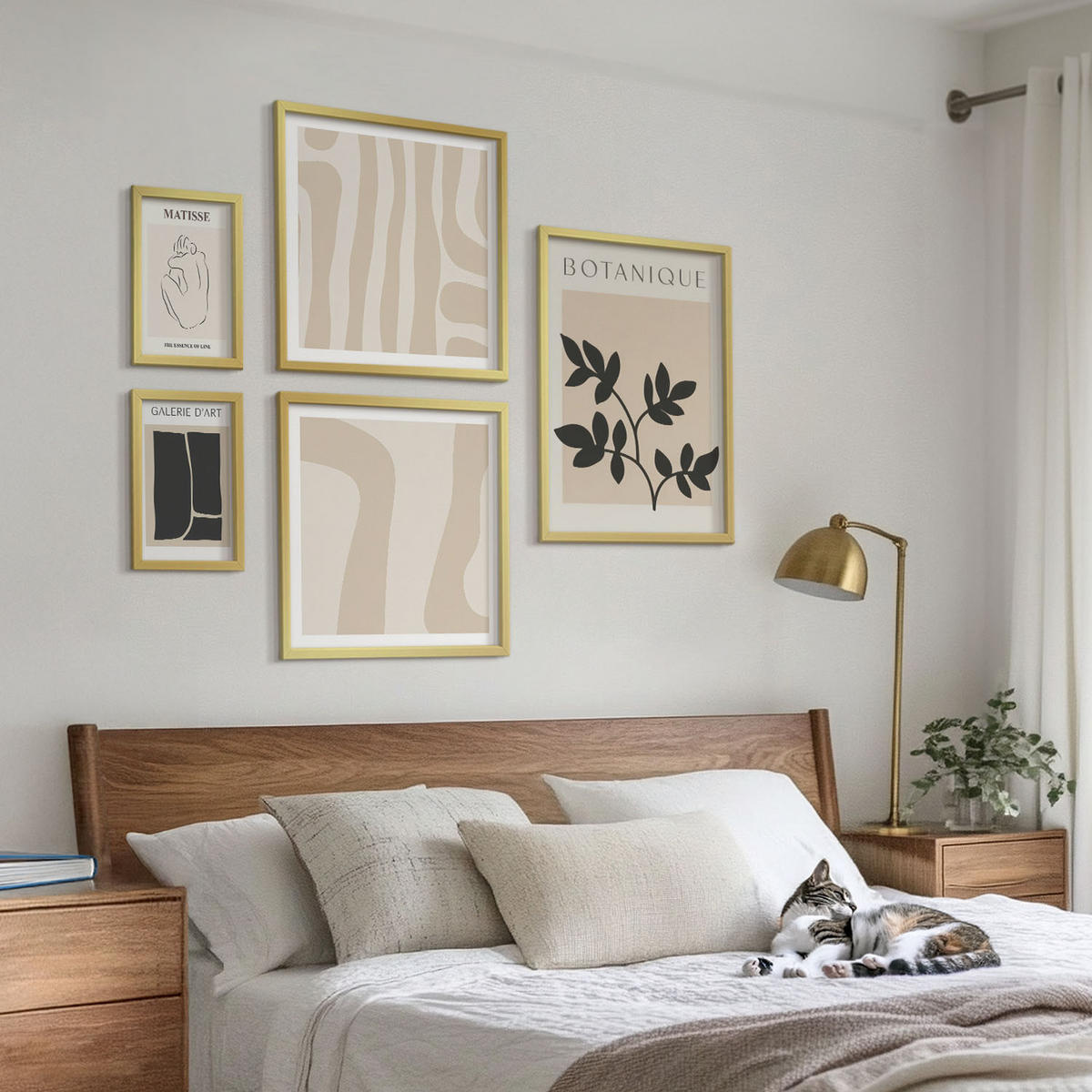 WANDBILDER 5er Set - 50x50 cm & 20x30 cm & 40x60 cm Goldrahmen - Abstrakte Pflanzenmotive - Goldfarben, Kunststoff (40/60cm) - ArtPrintCave