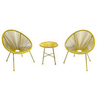 SITZGRUPPE - Stahl / Polyrattan - 3-teilig - Gelb, Naturmaterialien/Glas - home24